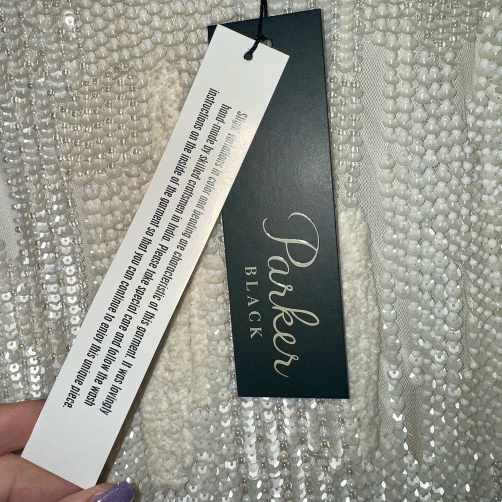 Parker, Ivory Beaded Gown, Size 6, Floor length, Sleeveless - Picture 3 of 11